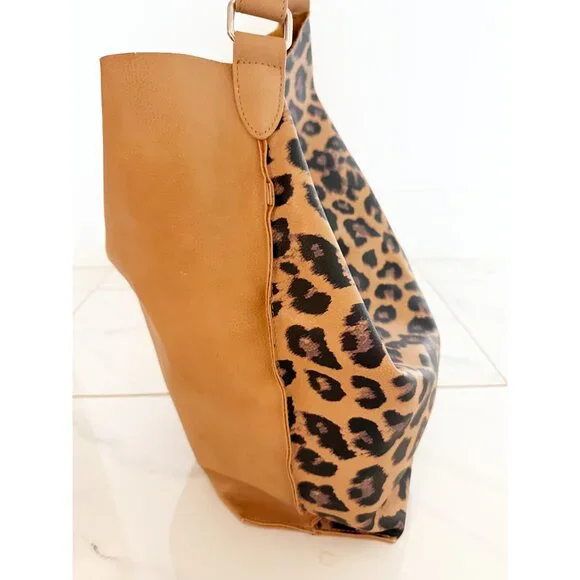 Barneys New York Animal Print Leather Brown Tote Bag w/ Pouch NEW - Picture 6 of 13